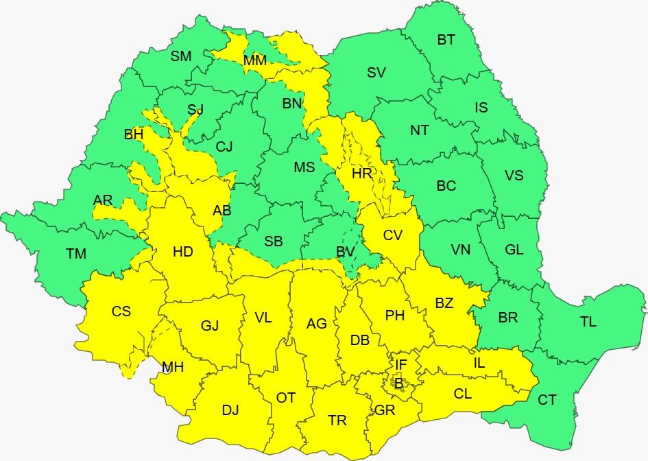 Cod galben de ploi torențiale și grindină &icirc;n mai multe zone din țară, inclusiv &icirc;n Cluj. C&acirc;nd vom scăpa de caniculă