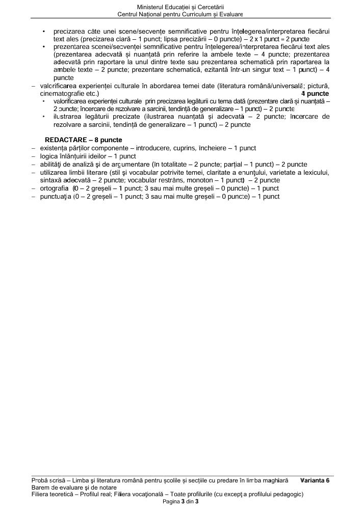 BAC 2026. S-a publicat BAREMUL de corectare la limba rom&acirc;nă. Vezi cum se punctează lucrările &icirc;n funcție de profil