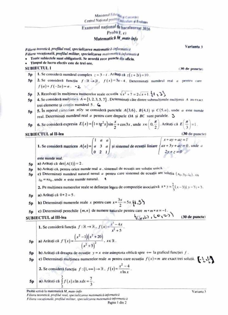 BAC 2026. SUBIECTELE la Matematică. Ce au avut de rezolvat elevii, &icirc;n funcție de profil