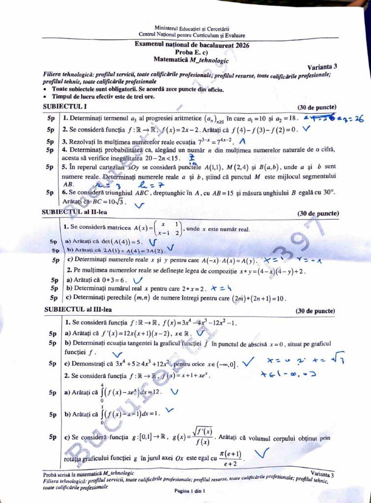 BAC 2026. SUBIECTELE la Matematică. Ce au avut de rezolvat elevii, &icirc;n funcție de profil