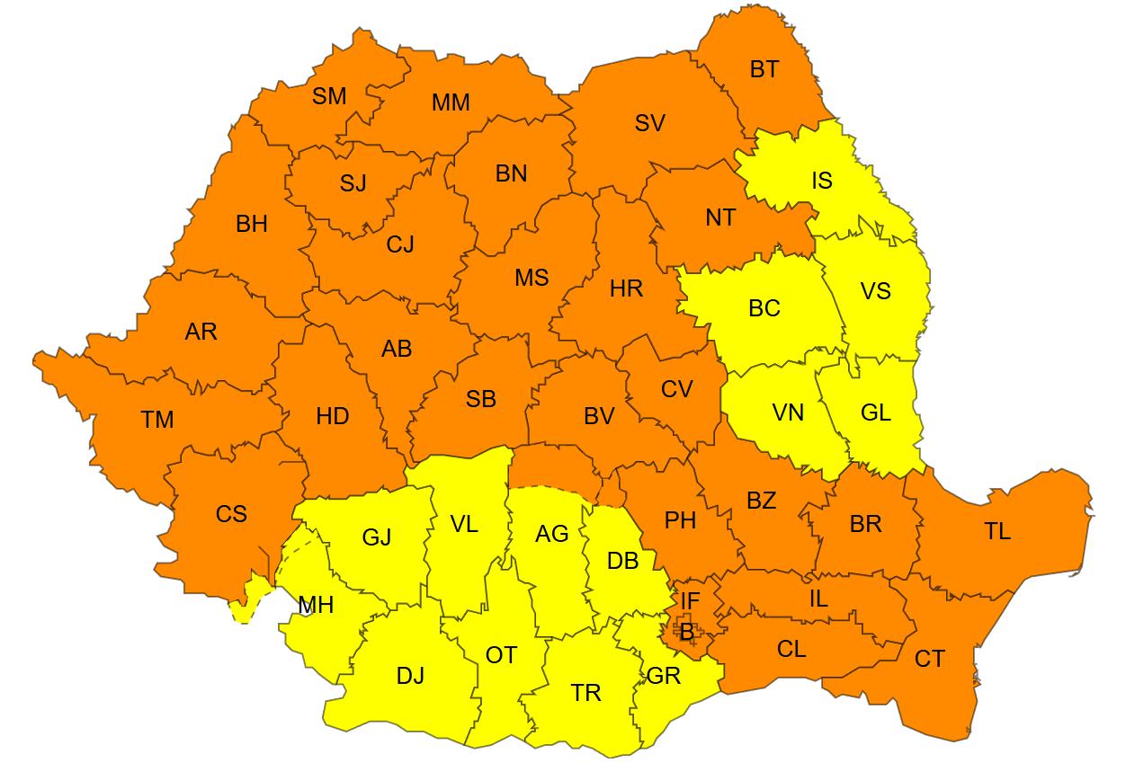 Noi avertizări de vreme extremă! Clujul trece de la caniculă la furtuni severe: ploi, vijelii puternice, grindină și descărcări electrice