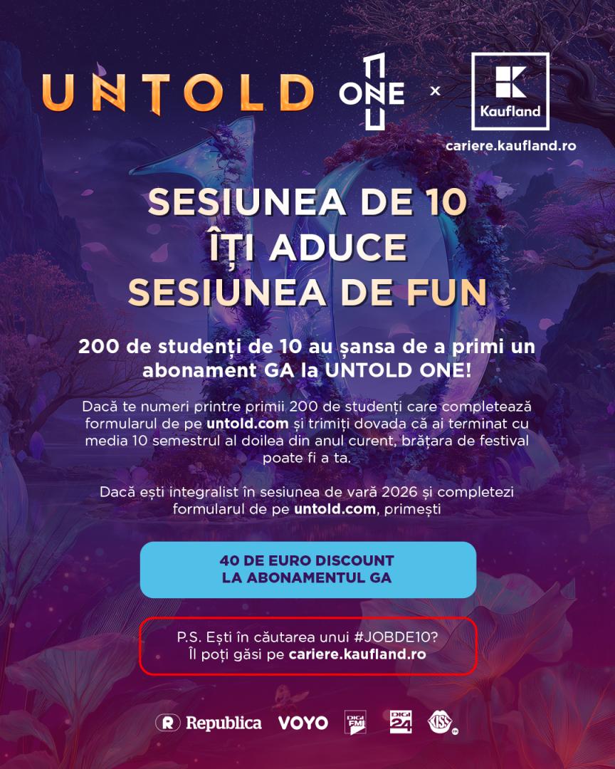 200 de studenți cu media 10 &icirc;n sesiunea de vară vor primi abonamente General Access gratuite la UNTOLD ONE