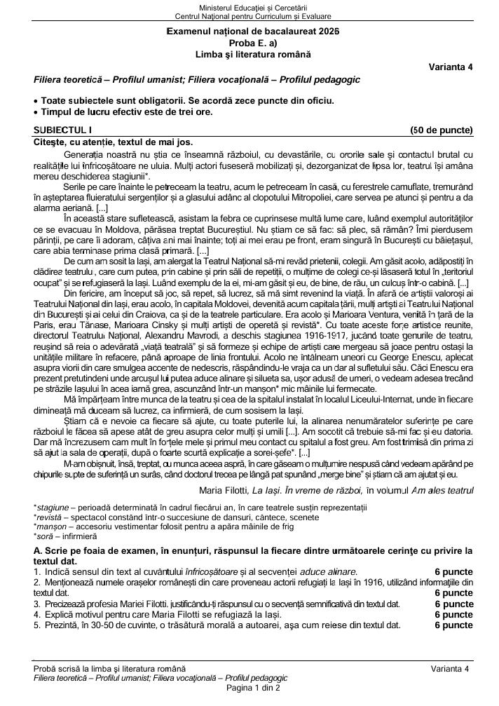 BAC-ul de toamnă 2026. Ce SUBIECTE au primit elevii la Limba și literatura rom&acirc;nă/ BAREMELE de corectare