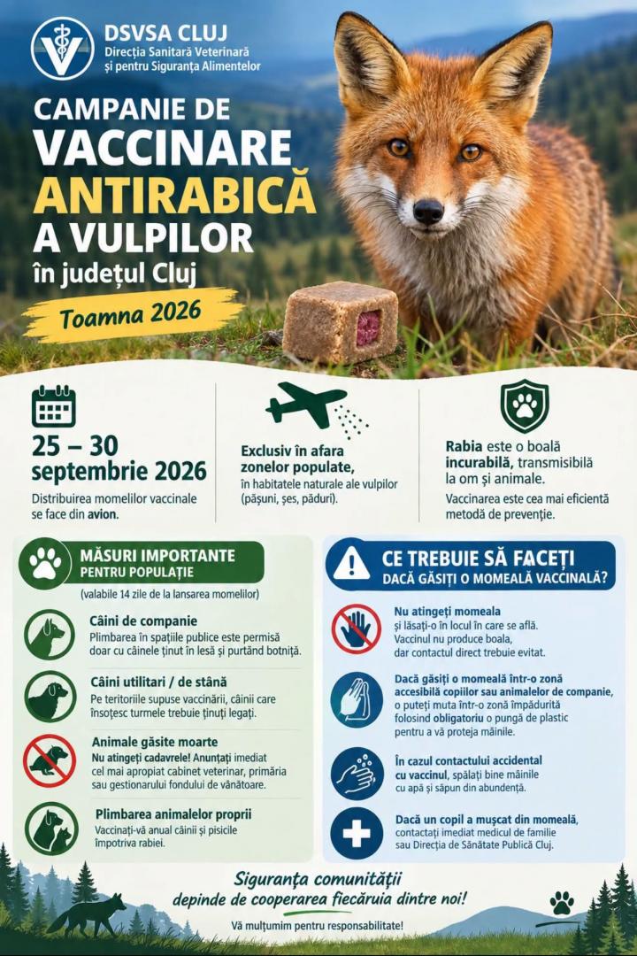 &Icirc;ncepe vaccinarea vulpilor: momelile antirabice vor fi distribuite pe cale aeriană &icirc;n pădurile din Cluj. Ce reguli trebuie respectate