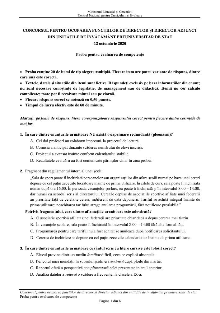 Testul-grilă primit la concursul de directori. Ce au avut de rezolvat profesorii &icirc;n 60 de minute