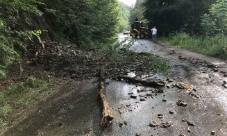 Alunecări de pământ şi arbori căzuţi pe un drum de munte din Cluj