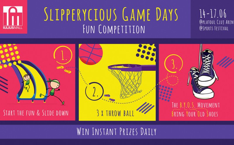 Iulius Mall te invită la „Sliperycious Game Days", competiţie amuzantă, pe platoul Cluj Arena