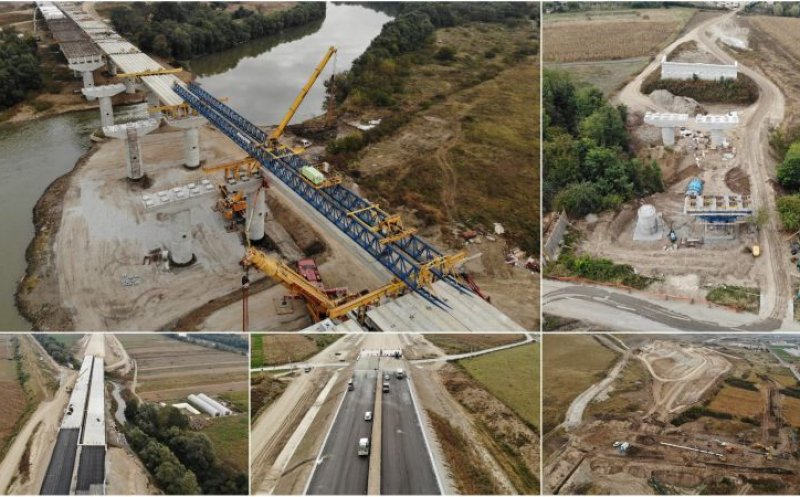 Autostrada Sebeș - Turda. Podul peste râul Mureș, la ”ora macaralelor”
