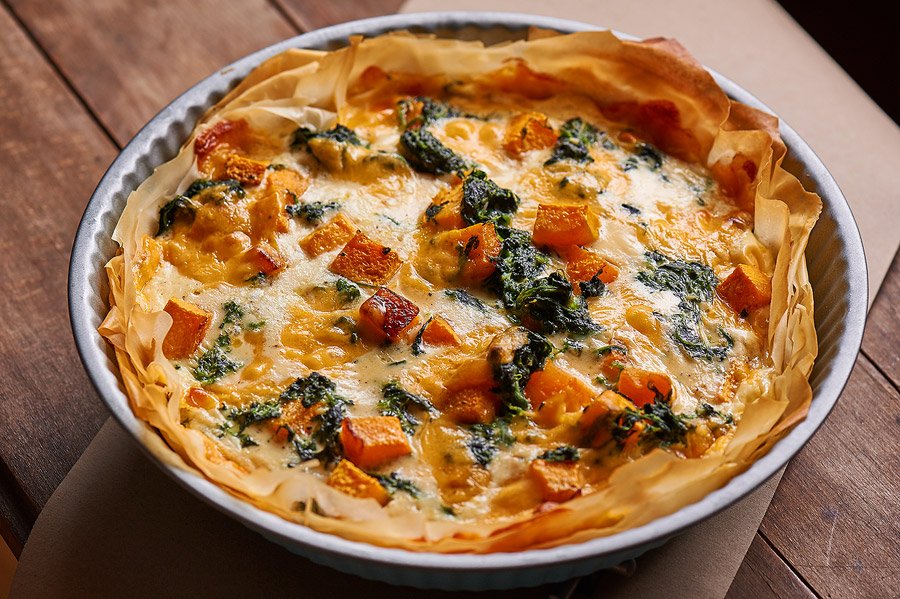 Quiche cu dovleac, praz si spanac. Un prânz delicios de toamnă