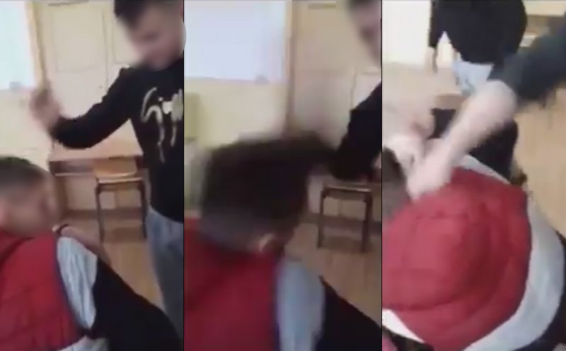 IMAGINI ŞOCANTE! Copilaş bătut cu bestialitate chiar în sala de clasă