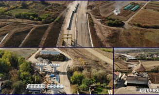Autostrada Sebeș - Turda: grinzi pregătite pentru miniviaduct, în locul casei demolate