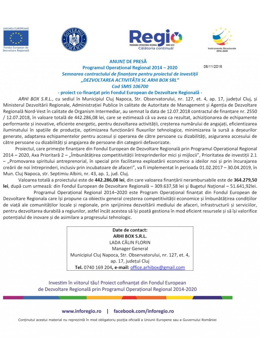 „DEZVOLTAREA ACTIVITĂȚII SC ARHI BOX SRL”