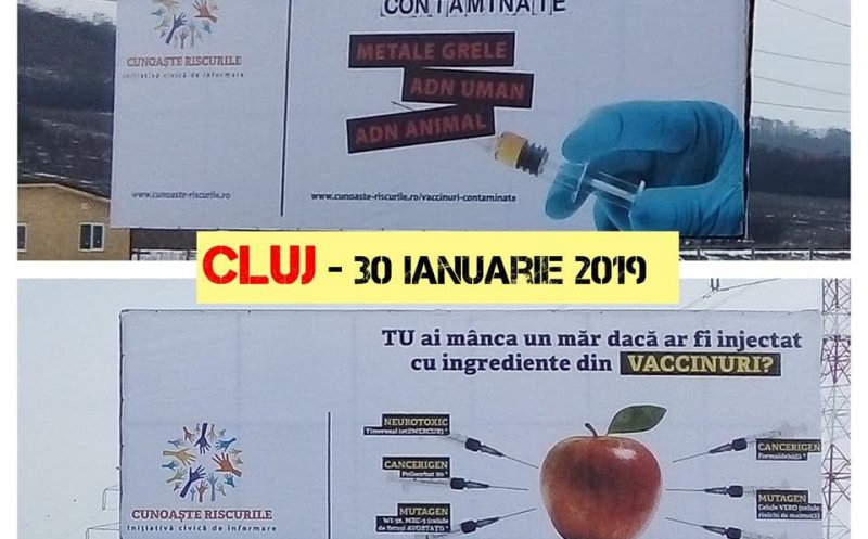 Panouri antivaccinare în Cluj, în ziua declarării epidemiei de gripă