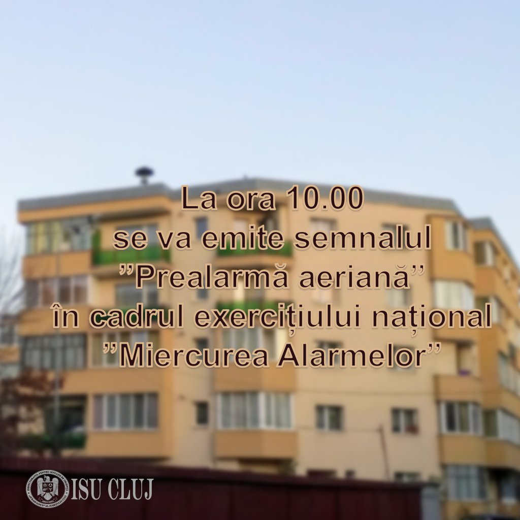 "Miercurea alarmelor" din martie. Sună sirenele la Cluj-Napoca