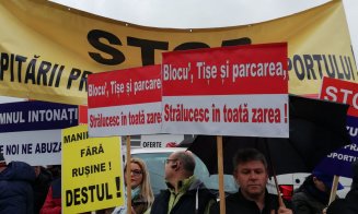 Circ la Consiliul Judeţean. Sindicaliştii de la aeroport, întâmpinaţi cu un banner gigant: "Noi nu apărăm inculpaţi. Degeaba urlaţi. #cecio"