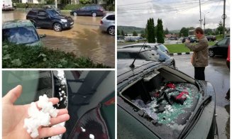 Furtună cu grindină în Zalău! Străzi inundate, sute de mașini sparte și acoperișuri distruse