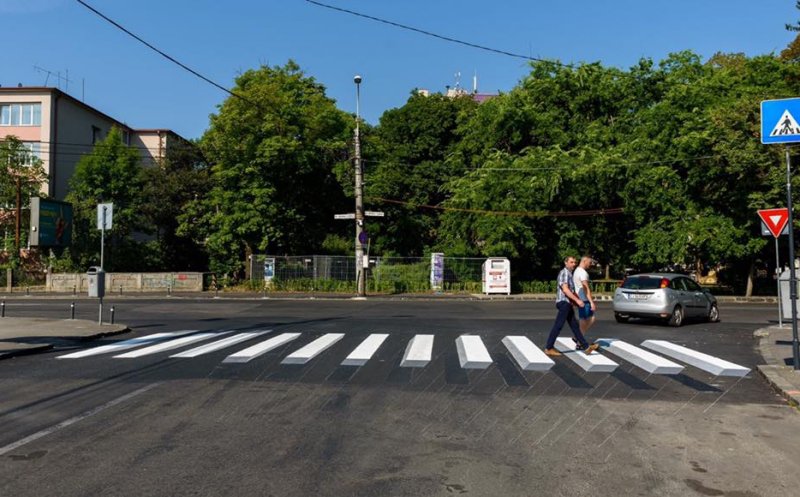 Prima trecere de pietoni 3D la Cluj-Napoca. E amplasată în zona Parcului Central