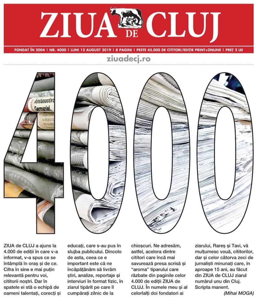 Scripta manent. Ziua de Cluj a ajuns la 4.000 de ediții