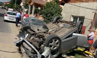 Cascadorie auto la Cluj. Un șofer alcoolizat s-a răsturnat cu mașina