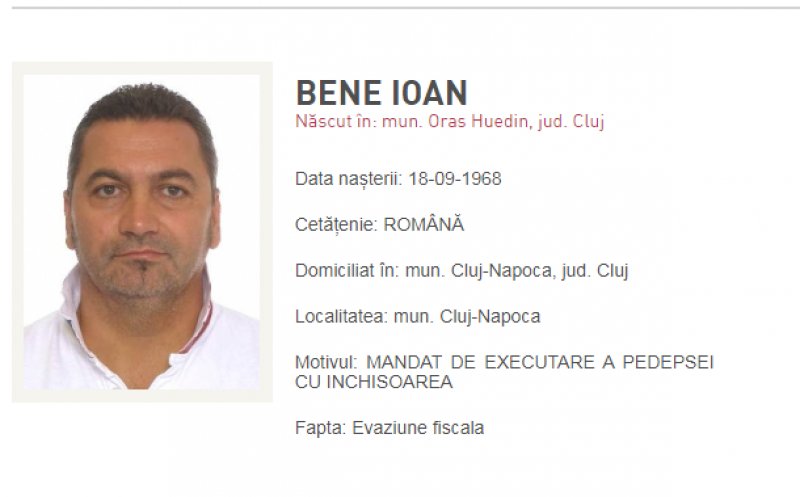 Afaceristul clujean Ioan Bene, dat în urmărire generală