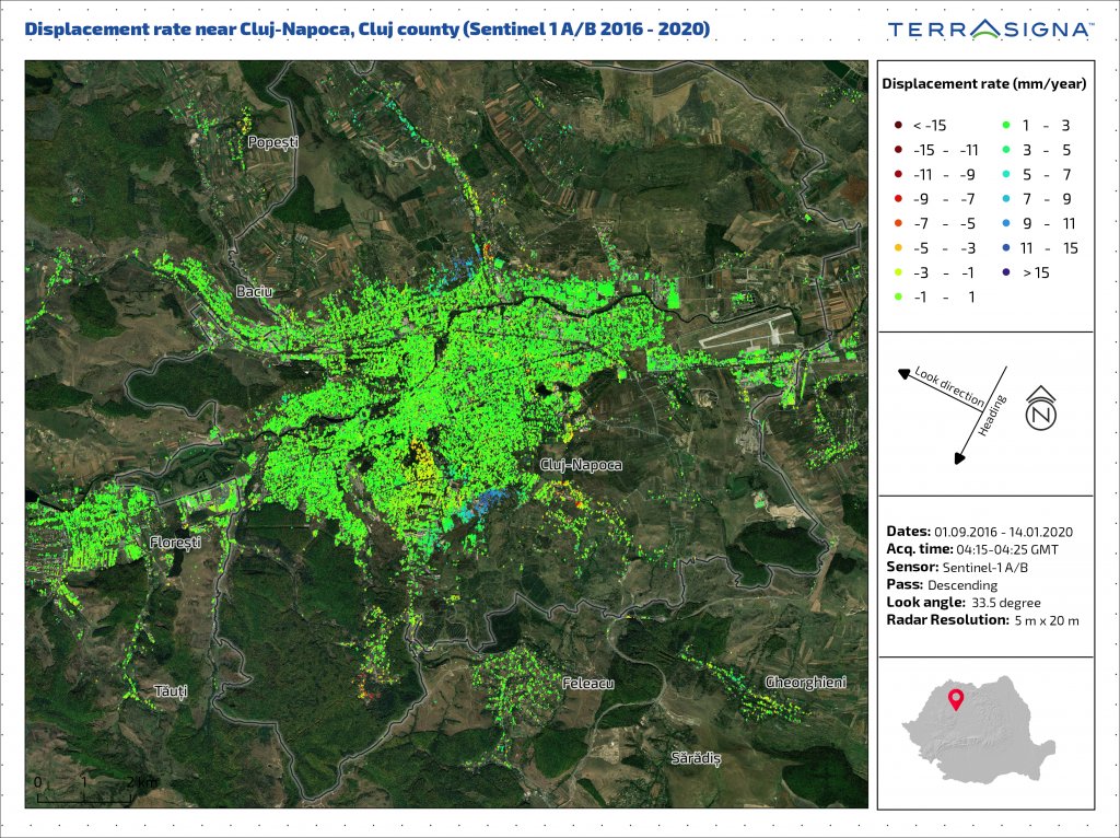 Se deplasează terenul în zonele cu construcţii haotice din Cluj. Hartă din satelit