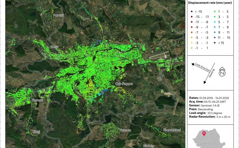Se deplasează terenul în zonele cu construcţii haotice din Cluj. Hartă din satelit
