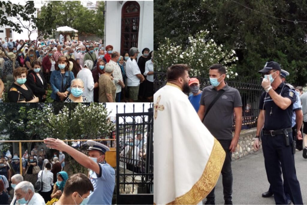Adio distanţare de Sfântul Ilie. Sute de oameni s-au înghesuit pentru 500 de pachete la o slujbă ortodoxă