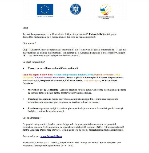 Futureskills îți oferă șansa dezvoltării profesionale pe o piață a muncii din ce în ce mai competitivă