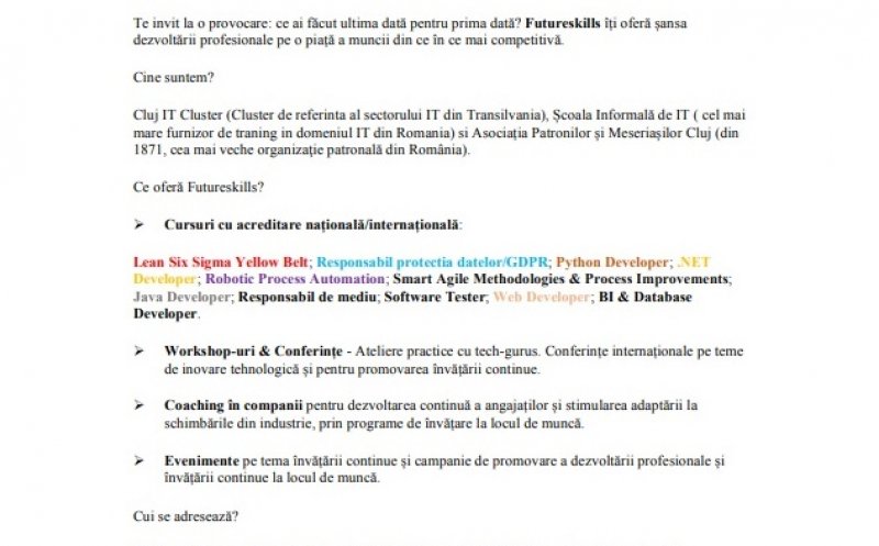 Futureskills îți oferă șansa dezvoltării profesionale pe o piață a muncii din ce în ce mai competitivă