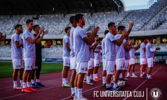 Suporterii lui "U" Cluj, în tribune, pe Cluj Arena, înaintea jocului cu Poli Timișoara!