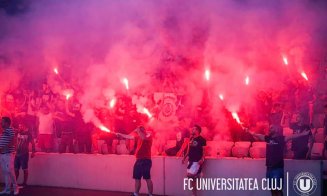 Suporterii lui "U" Cluj, în tribune, pe Cluj Arena, înaintea jocului cu Poli Timișoara!