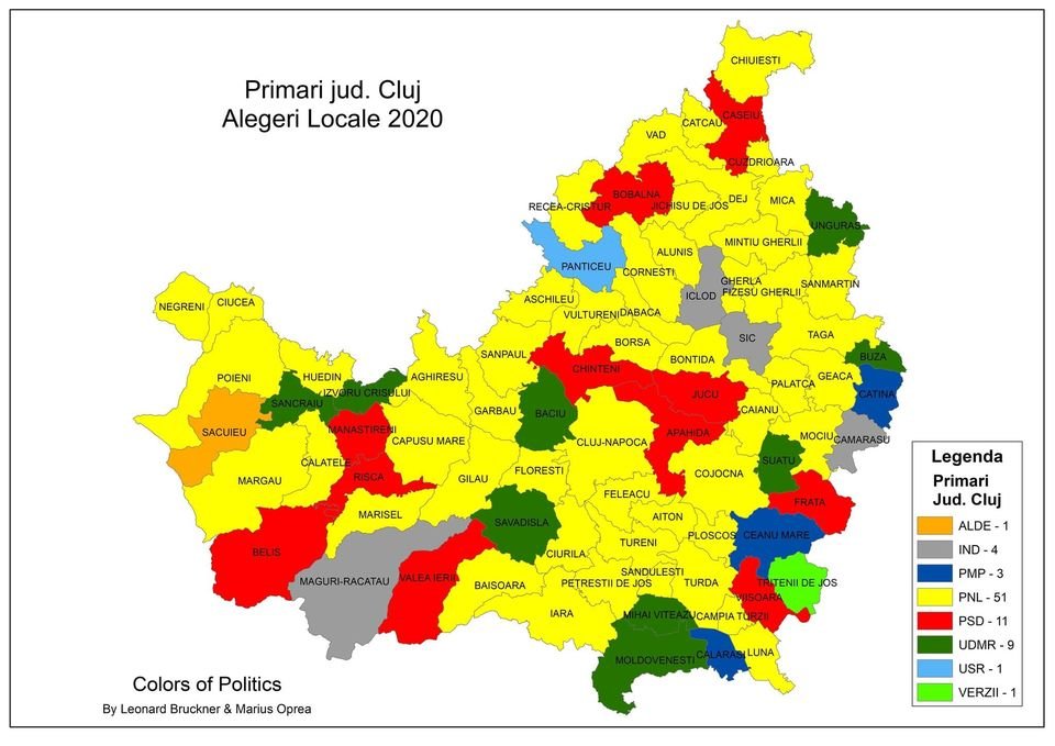 Harta primarilor din județul Cluj. Dominație liberală + marea surpriză a „verzilor”