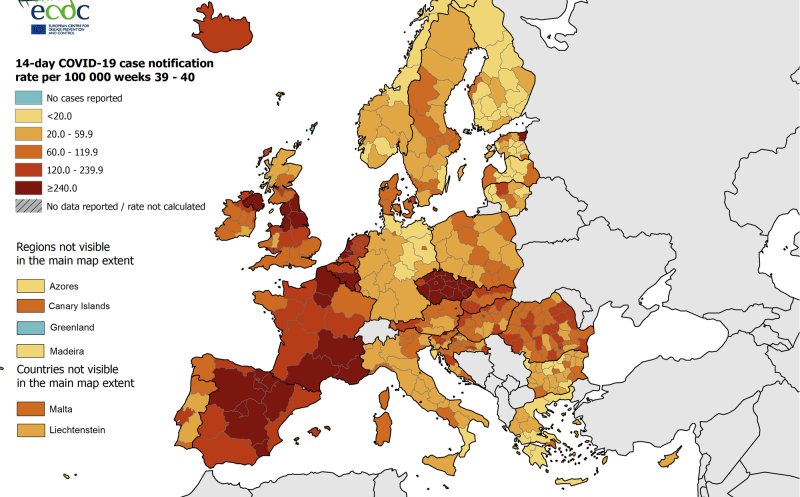 Peste jumătate din statele UE, inclusiv România, sunt în zona roşie de risc epidemiologic