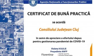 Consiliul Județean Cluj, premiat pentru gestionarea pandemiei de COVID-19