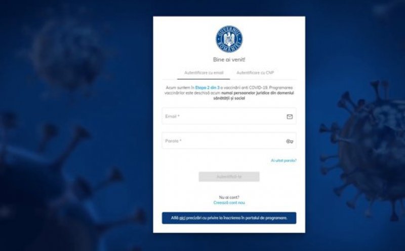 Platforma pentru programarea la vaccinare, indisponibilă
