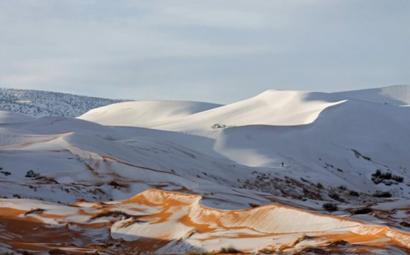 Fenomen extrem de rar: Deşertul Sahara a fost acoperit de zăpadă