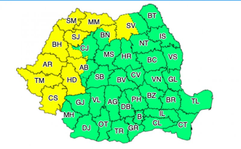 Cod galben de ninsori şi ploi începând de astăzi de la ora 16:00