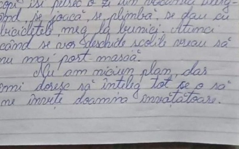 Scrisoare din vacanţă: "Îmi doresc să înțeleg tot ce o să ne învețe doamna învățătoare"