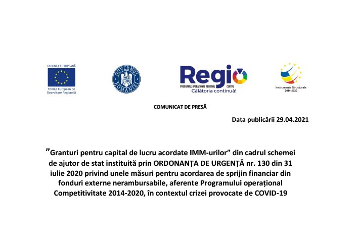 Comunicat de presă - Grant pentru capital de lucru acordat Access Net  SRL