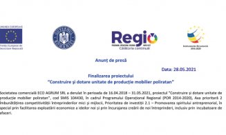 Anunț de presă - Fnalizarea proiectului "Construire și dotare unitate de producție mobilier poliratan"
