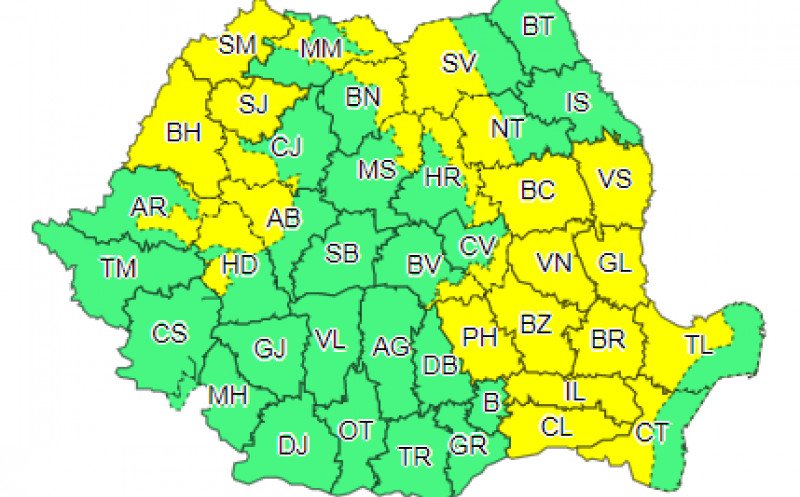 Nou cod galben de ploi torențiale, vijelii și grindină. Şi la Cluj