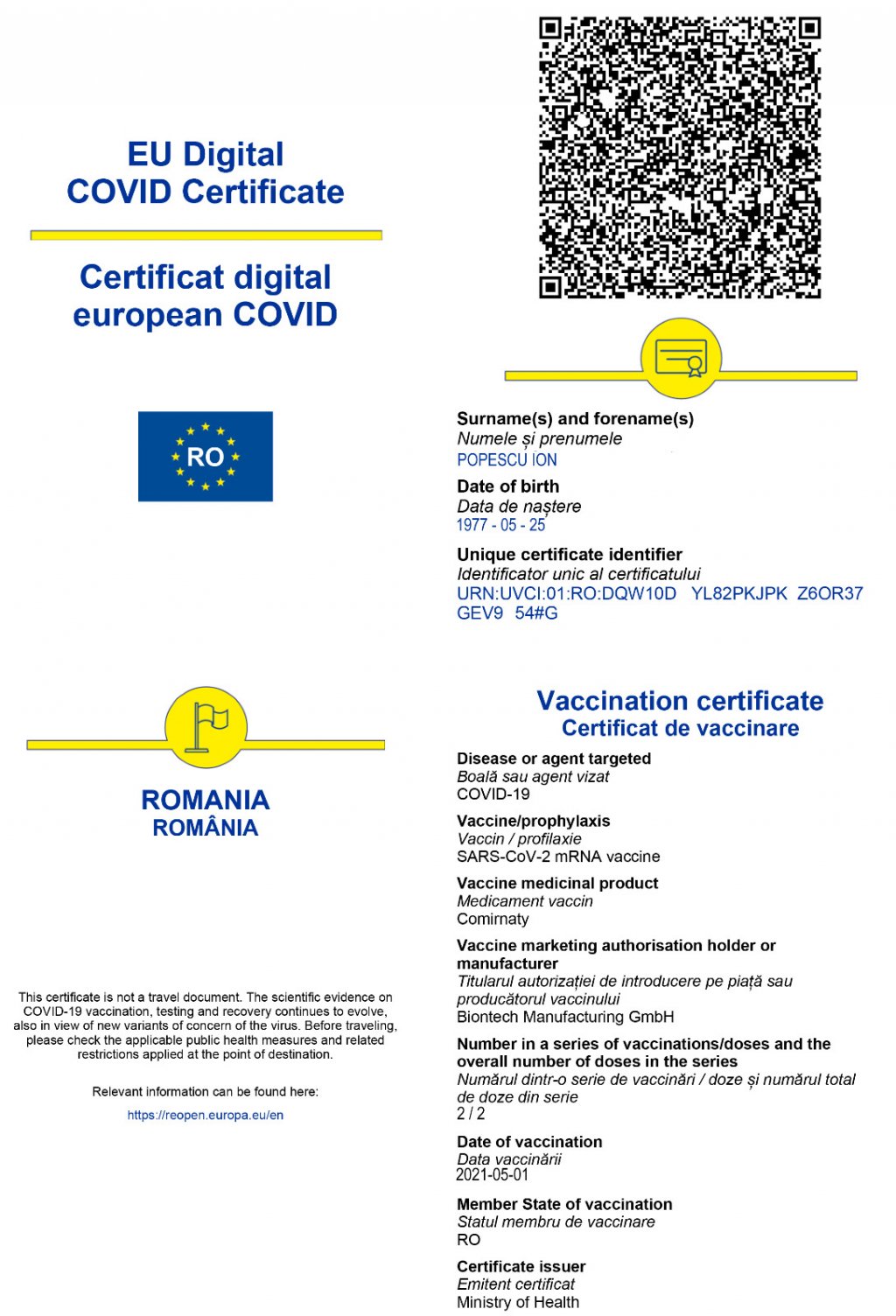 Peste 1,2 milioane de români și-au descărcat "pașaportul COVID". Cei opt pași pentru obținerea certificatului