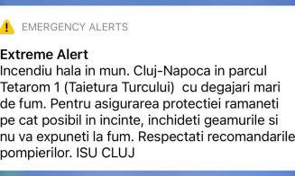 INCENDIU puternic în Cluj-Napoca semnalat prin RoAlert: "Rămâneţi în incinte, nu vă expuneţi la fum!"