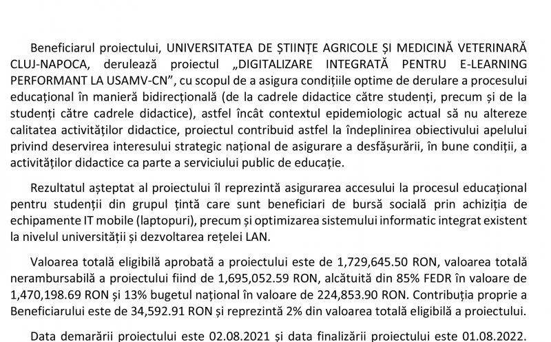 ANUNT DEMARARE IMPLEMENTARE PROIECT