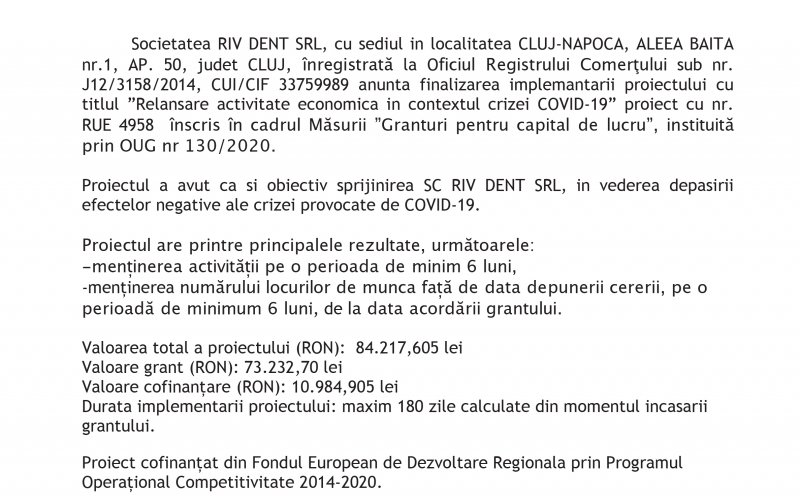 Comunicat finalizare proiect