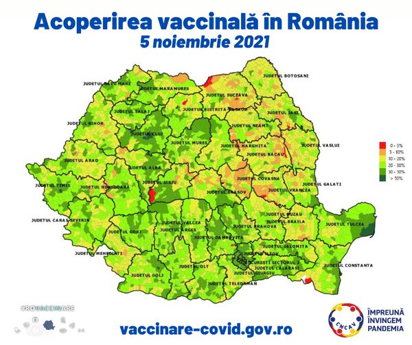 Două localități din Cluj, în TOP 10 la rata de vaccinare în țară/ HARTA vaccinării în județ