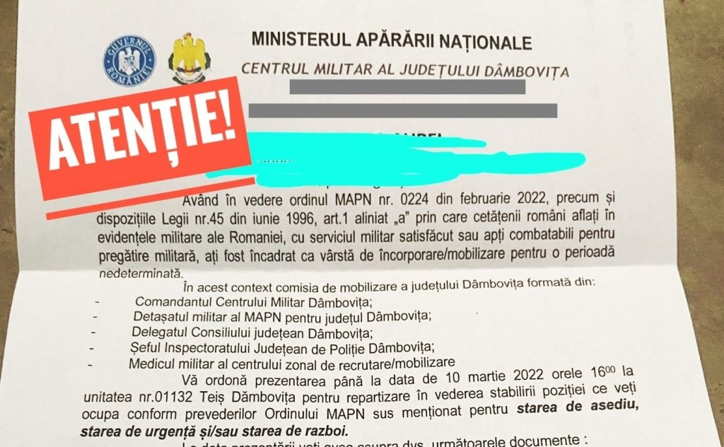 MApN avertizează în legătură cu false ordine de chemare la mobilizare