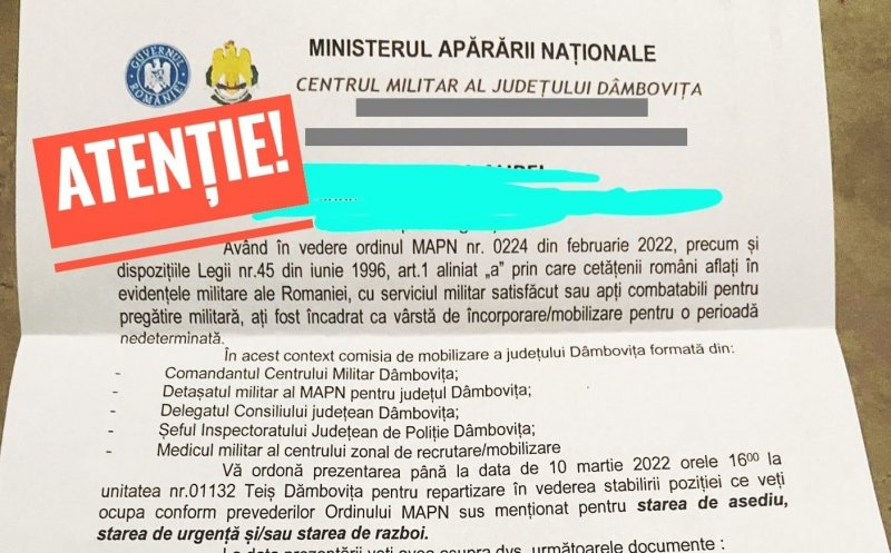 MApN avertizează în legătură cu false ordine de chemare la mobilizare