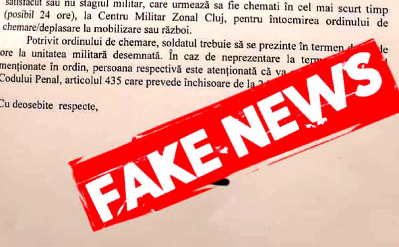 Înștiințări FALSE pentru mobilizarea rezerviștilor trimise la Cluj-Napoca în numele MApN