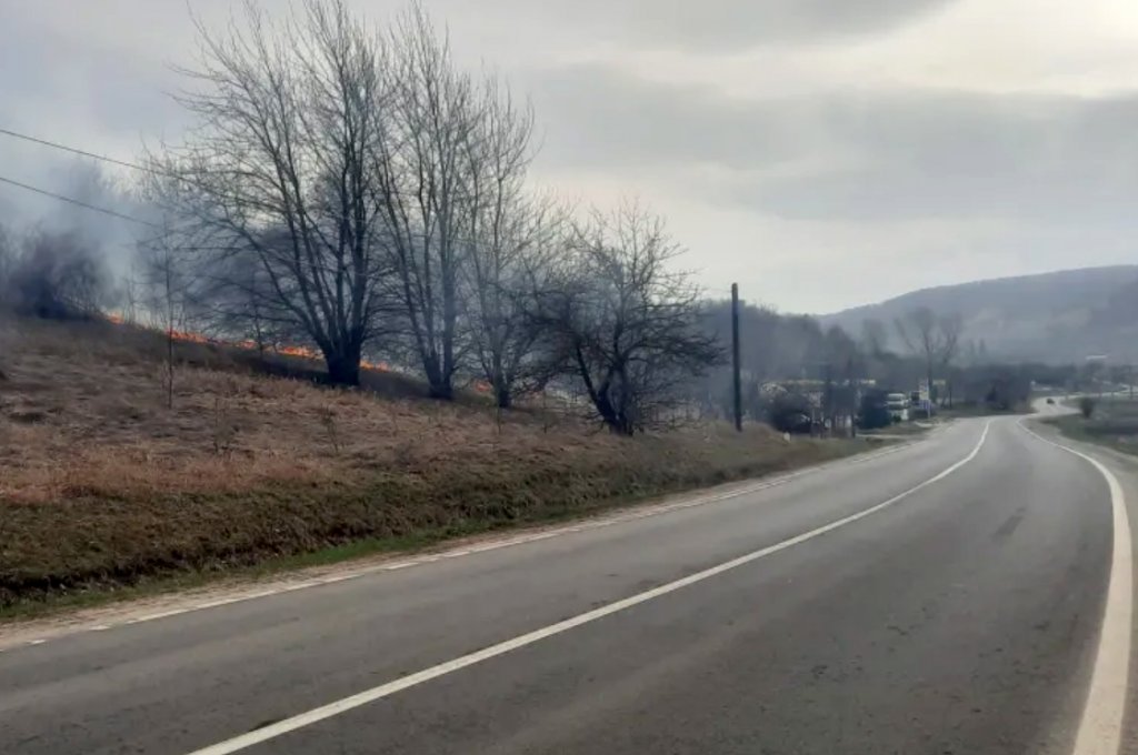 INCENDIU de vegetație la câțiva metri de o benzinărie din judeţul Cluj